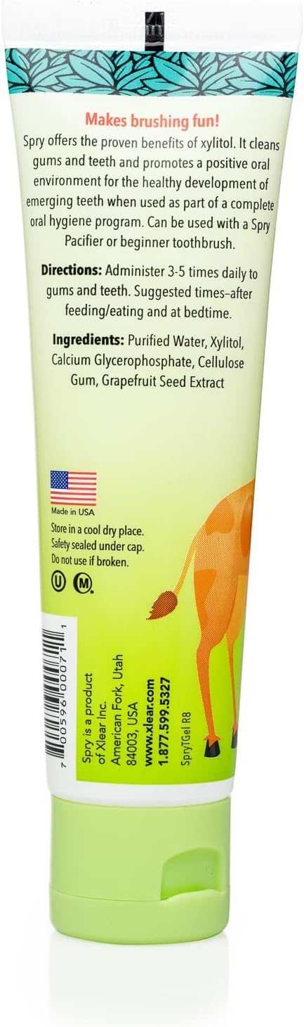 Spry Natural Xylitol Toothpaste for Baby, Toddler and Kids Age 3 Months and Up - Fluoride Free Tooth Gel, Tasty, Support Development of Emerging Teeth, Original 2 Fl Oz (Pack of 2)