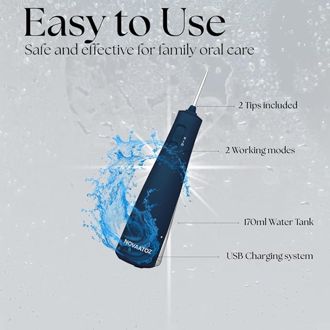 HydroAdvance Cordless Water Flosser for Teeth & Gums | Rechargeable Portable Oral Irrigator for Braces & Travel | Pulse Cleaning with 2 Flossing Tips | Waterproof Dental Care Device (Blue)