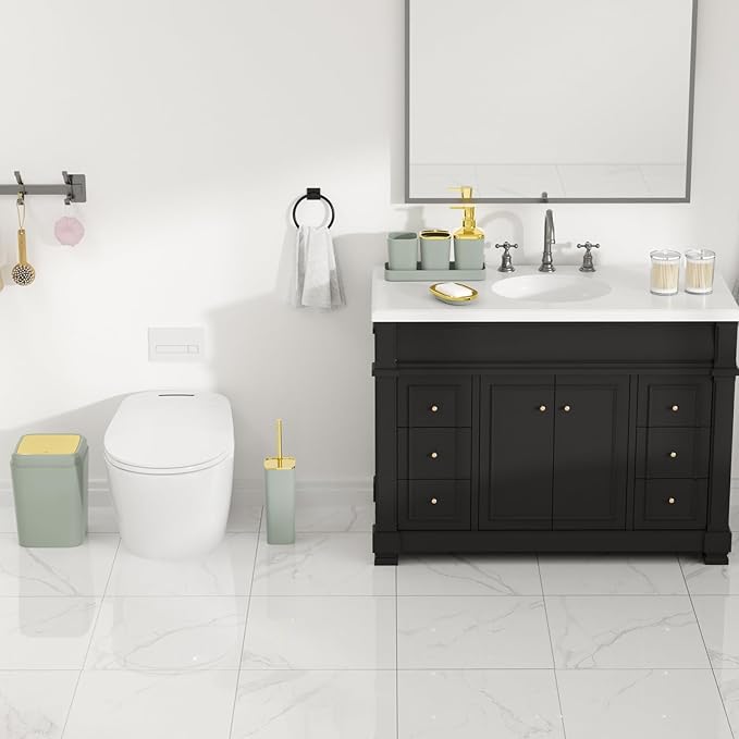 Bathroom Accessories Set - 25PC Bathroom Set with Shower Curtain and Rugs, Sage Green Bathroom Set, Bathroom Accessory Set with Press-on Lid Trash Can, Soap Dispenser and Qtip Holders