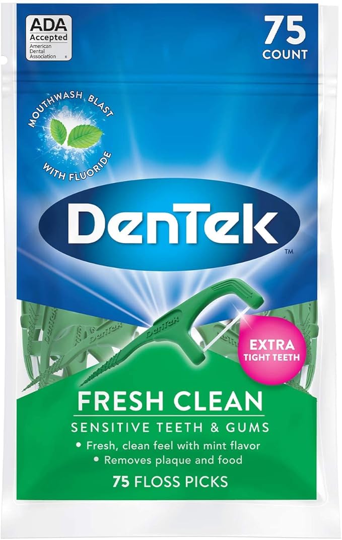 DenTek Fresh Clean Floss Picks, for Extra Tight Teeth, 75 Count, (Pack of 2)