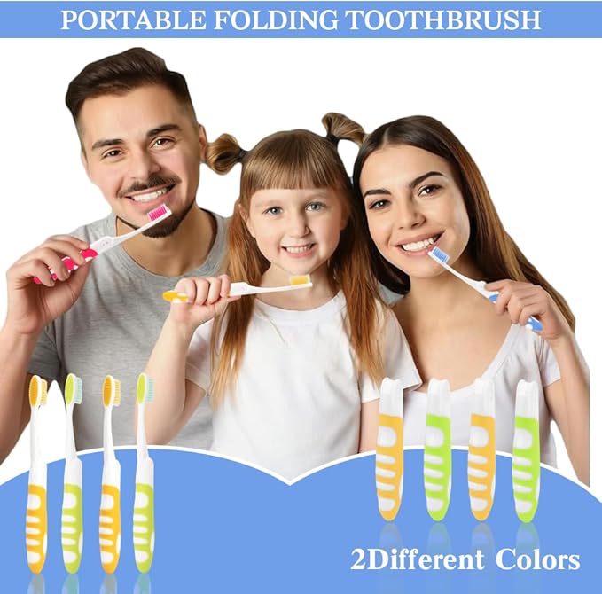 Travel Toothbrush, 4PCS Portable Travel Toothbrush Set,Mini Tooth Brush Built in Cover Soft Travels Size Folding Toothbrushs Individually Wrapped ToothBrushes for Adults Kids Hiking Camping Traveling