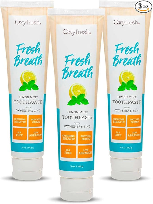 Oxyfresh Premium Maximum Fresh Breath Lemon Mint Toothpaste - Clean Teeth & Fresh Breath - Natural Essential Oils & Natural Xylitol to Help Fight Tartar - SLS & Fluoride Free, 3-5oz