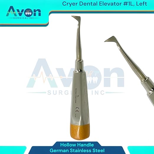 Root and Tooth Extraction Dental Cryer Elevator Pick, Sharp Angled Tip, Color-Coded Handle Ends | Autoclave-Safe German Stainless Steel Dental Instruments (1, #1L Cryer - Gold End)