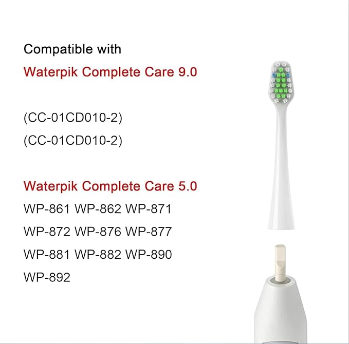 Replacement Toothbrush Heads Fits for Waterpik Complete Care 9.0 (CC-01), Care 5.0 (WP-862) Sonic Electric Tooth Brush Refill(8-pc), Pisonicleara