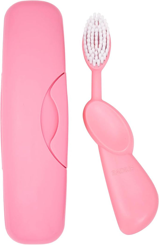 RADIUS Toothbrush Original Big Brush, BPA Free ADA Accepted - Right Hand - Pink Brush with Pink Case