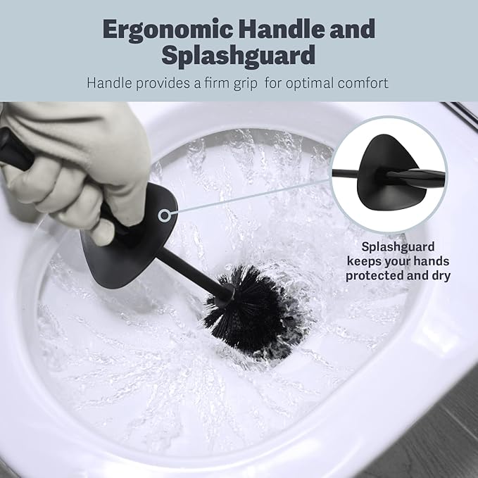 Casabella Toilet Bowl Brush with Canister Storage Caddy and Splashgaurd, Black (Pack of 5)