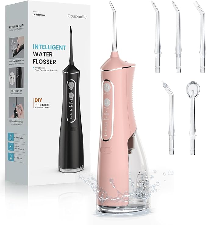Water Flosser for Teeth Cleaning, 300ML Portable Cordless Oral Irrigator with DIY Strength, 4 Modes, IPX7 Waterproof & 30-Day Battery, 2-Min Smart Timer for Home/Travel Dental Care, Rose Gold