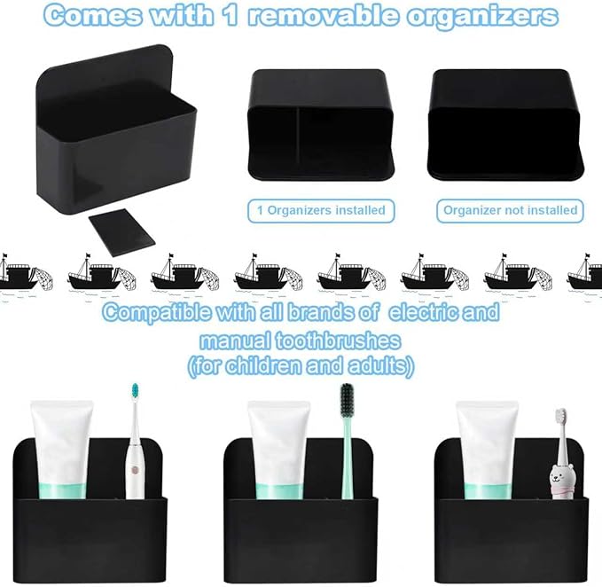 Magnetic Wall-Mounted Toothbrush Holder with Magnetic Hooks for Cruise ，Cruise Ship Essentials 2025- No Drilling Needed for Royal Caribbean & Alaska Cruise Ships, Caribbean Royal Must-Haves(Black)