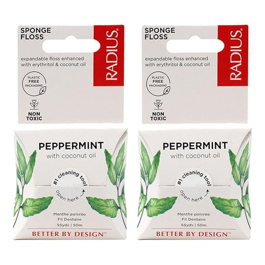 RADIUS Peppermint Dental Floss 55 Yards Vegan and Non-Toxic Oral Care Boost Total Tooth & Gum Protection Clear - Pack of 2