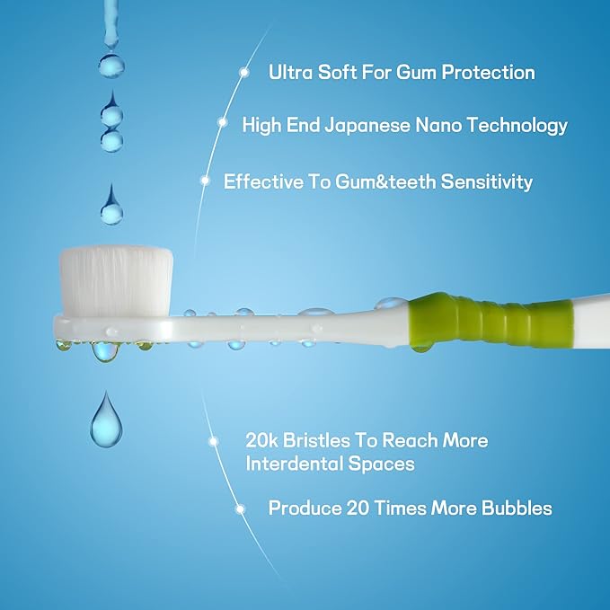 Soft Toothbrush for Sensitive Gums, Ultra Fine Tooth Brush for Adults, Pregnant and Elderly, Color Green and Bridge,Pack of 2