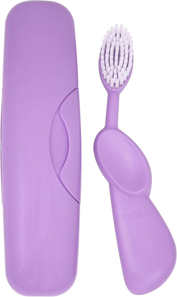RADIUS Toothbrush Original Big Brush, BPA Free ADA Accepted - Right Hand - Lavender Brush with Lavender Case