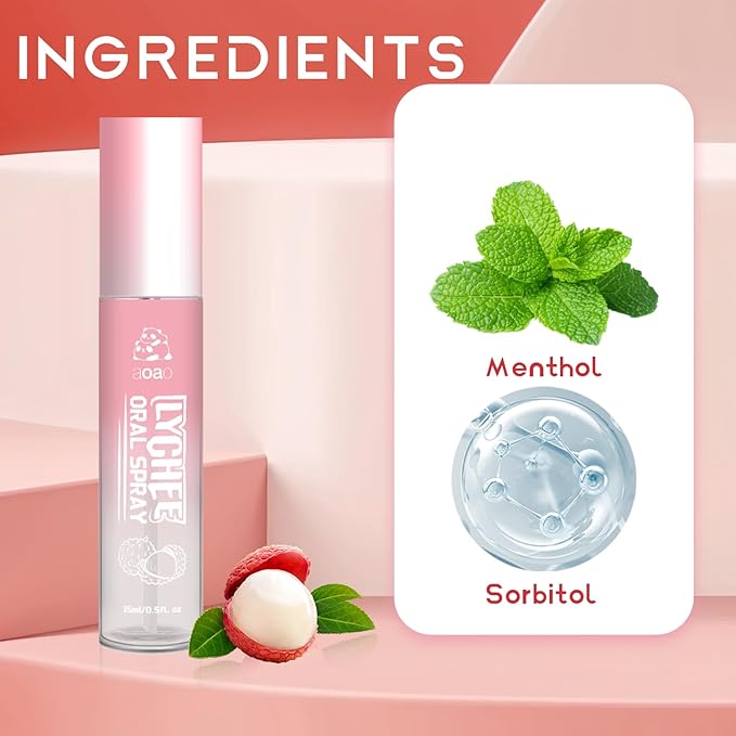 Oral Spray for Adults, Mouth Freshening Spray, Portable Peppermint Oral Freshener, Alcohol & Fluoride-Free Oral Care Mouth Spray, Travel, Dates, Office, Dry & Bad Breath,0.5fl.oz (Pink)