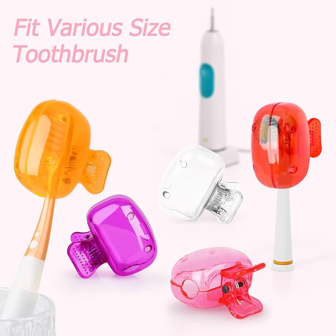Fowecelt 5 Pack Travel Toothbrush Head Covers Cap, Toothbrush Protector Brush Pod Case Protective Plastic Clip for Household Travel, Camping, Bathroom, School, Business, 1.8” x 1.8” x 1.4”