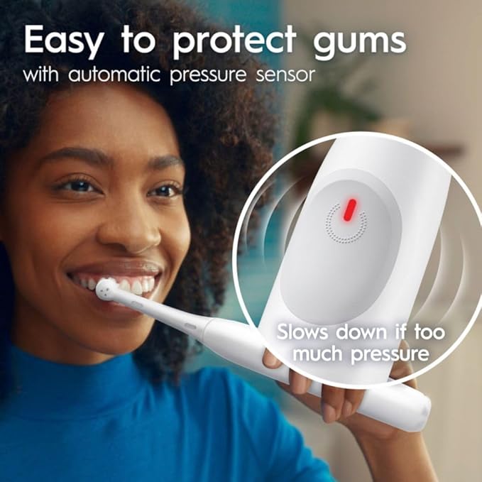 Oral-B iO Simple Clean Rechargeable Electric Powered Toothbrush, Pure White with 1 Gentle Care Brush Head and 1 White Travel Case - Automatic Pressure Sensor to Protect Gums - 3 Modes -2 Min Timer