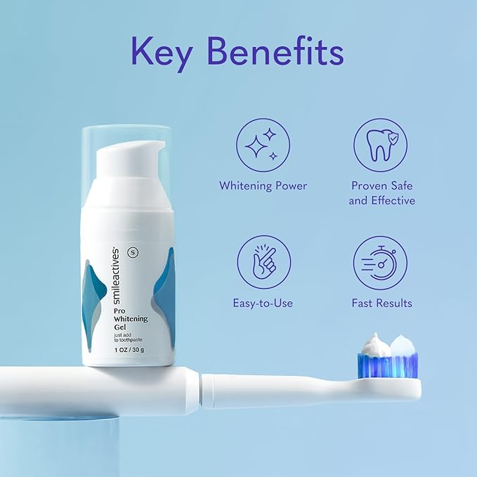 Smileactives Teeth Whitening Gel for Toothpaste with Clinical-Grade Hydrogen Peroxide, Tooth Stain Remover for White Teeth, Dentist Quality Pro Whitening Gel to Remove Stains, 90 Day, 3.8 oz Bottle