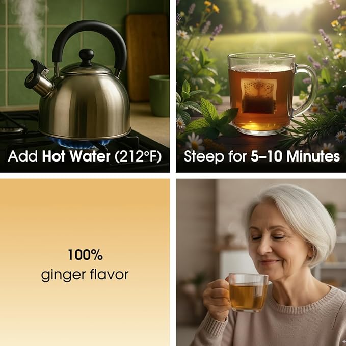 TeadreamTea Ginger Tea Bags - 50 Bleach-Free Tea Bags | Caffeine Free, Antioxidant, Calms Upset Stomach - Strengthen Immune System - Herbal Ginger Tea