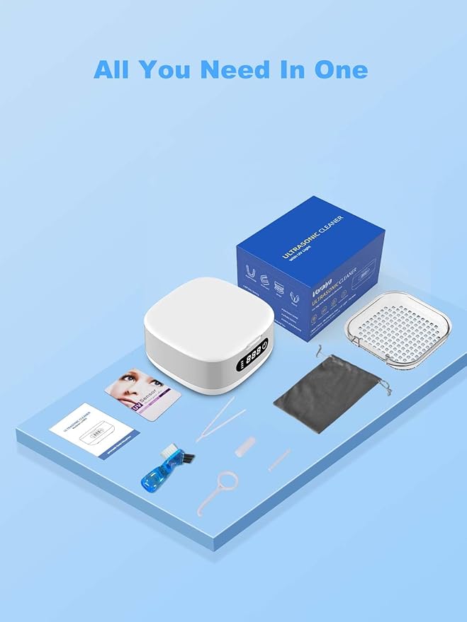 Voraiya Portable Ultrasonic Retainer Cleaner 4000mAh Rechargeable Retainer Cleaner Machine For Mouth Guard,Night Guard,Aligner,IPX6 Waterproof Small Denture Cleaning Pod For Teenagers,Adults,Traveling