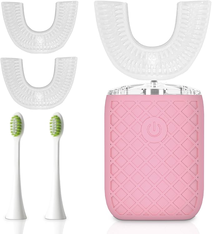 yeklike Adult Sonic Automatic Electric Toothbrush, 360° Oral Cleaning Stain Whitening, IPX7 Waterproof Rechargeable, u-Shape Brush Head*3+Straight Handle Brush Head*2