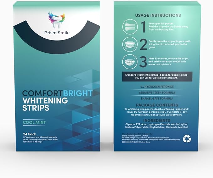 ComfortBright Cool Mint Teeth Whitening Strips, 24 Pack with Bonus Treatments, No-Slip Grip Technology, Professional Whitening Treatment