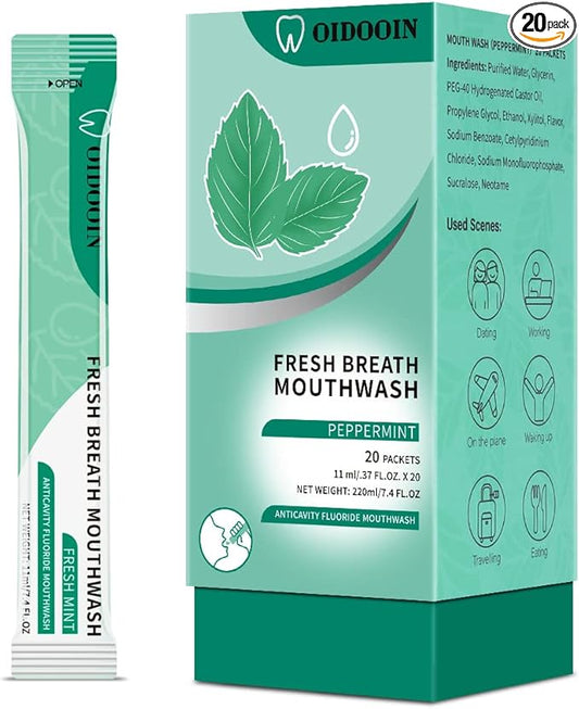 Travel Size Mouthwash Individual Mini Mouth wash for Fresh Breath,for After Meals, Hotels Portable Travel Mouthwash,Bulk Packets 0.4 Fl Oz (Pack of 20)