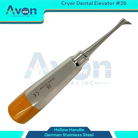 Root and Tooth Extraction Dental Cryer Elevator Pick, Sharp Angled Tip, Color-Coded Handle Ends | Autoclave-Safe German Stainless Steel Dental Instruments (1, #26 Cryer - Gold End)