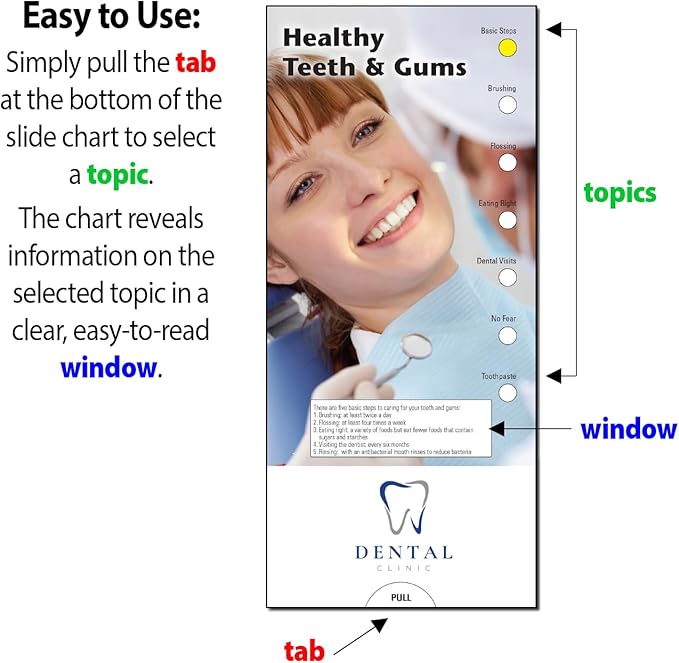 ZOCO - Healthy Teeth & Gums Slide Chart - Custom Promotional Item (Pack of 250) - Oral Health Care Guide - Dentists, Dental Hygienists Handout, Brochure, Pamphlet - 3.75 x 8.5 in.