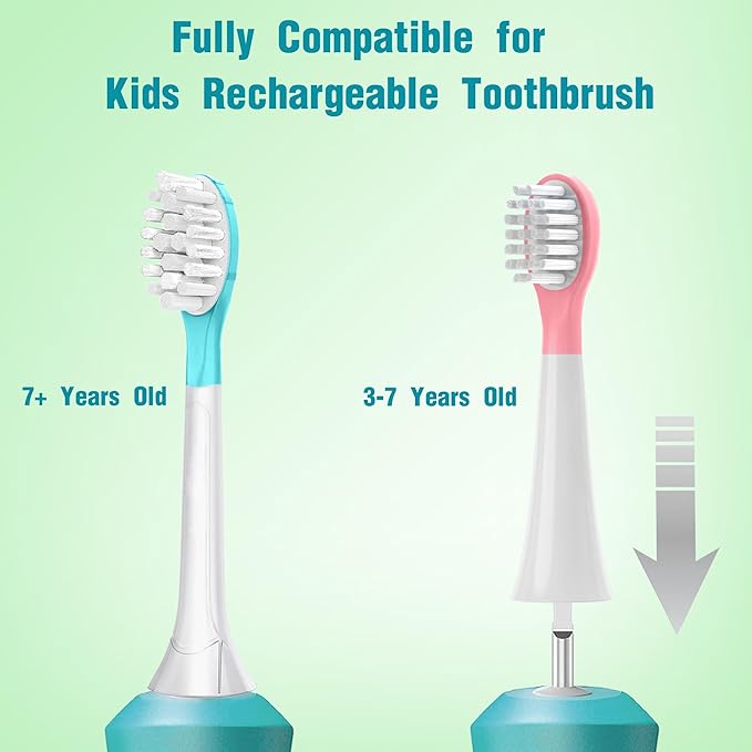 Kids Replacement Toothbrush Head for 7+ Child Soft Brush 4 Pack & 4 Hygienic Cover Compatible with Phillps Kids Electric Toothbrush HX6321, HX6340, HX6032/94, HX6321, HX6042 Pink 4 Pack