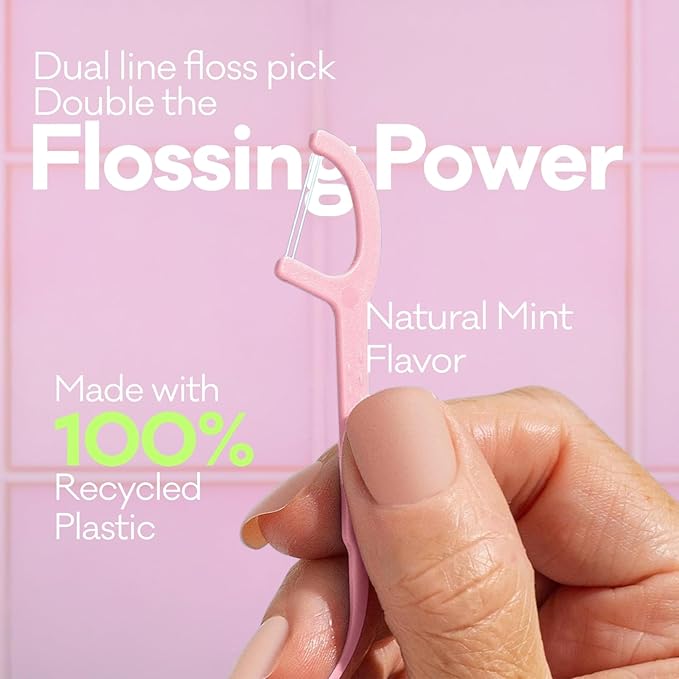 Grin Tooth Picks Flossers for Adults – Aloe Leaf Infused Dental Floss Picks for Teeth Cleaning - Natural Mint Flavor - 100% Recycled Plastic Handle - 80 Count Canister (Pack of 3)