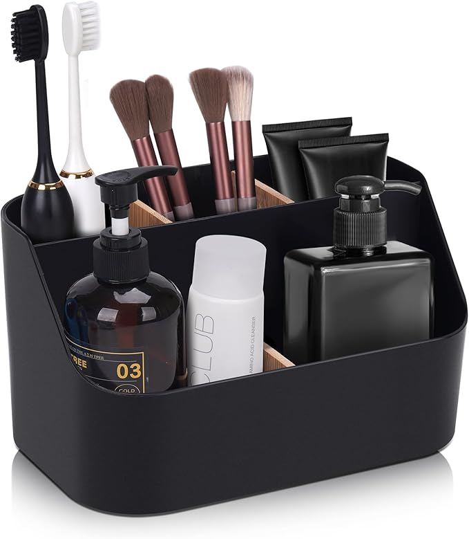 Electric Toothbrush Holders for Bathrooms,Black Tooth Brushing Holder,Toothpaste Organizer with Dividers,Bathroom Countertop Accessories Storage,Toothbrush Stand for Vanity Office Sink