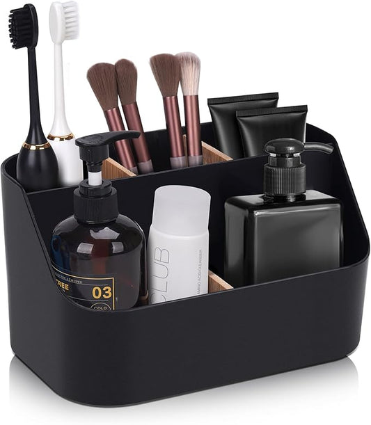 Electric Toothbrush Holders for Bathrooms,Black Tooth Brushing Holder,Toothpaste Organizer with Dividers,Bathroom Countertop Accessories Storage,Toothbrush Stand for Vanity Office Sink