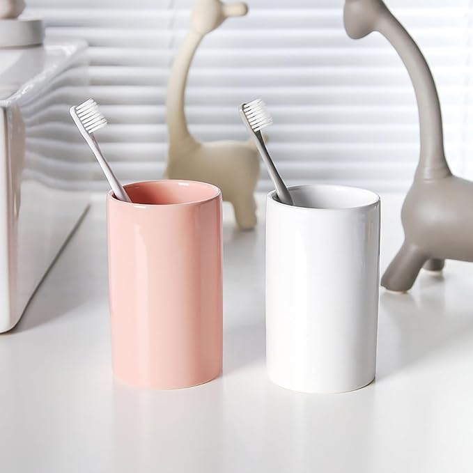 White Ceramic Toothbrush Holders, Bathroom Tumbler Cups,Toothbrush Cup, Bathroom Counter Organizer(300ml)