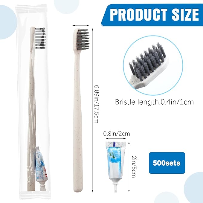 Uiifan 500 Sets Disposable Toothbrushes with Toothpaste Bulk Individually Wrapped Travel Toothbrush Kit Soft Bristle Tooth Brushes Homeless Supplies for Hotel Shelter Nursing Home Charity Donation
