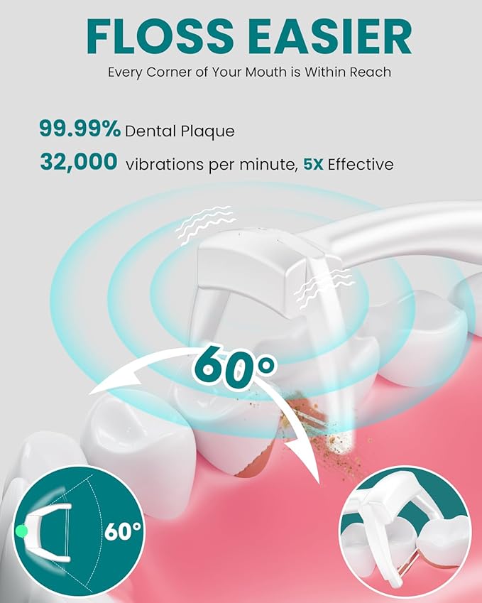 Electric Flosser for Teeth & Adults with 54 Refill Heads + 5 Speeds, Gentle Gliding Floss for Sensitive Gum Care,Water Flosser Alternative, Sonic Oscillation Deep Clean