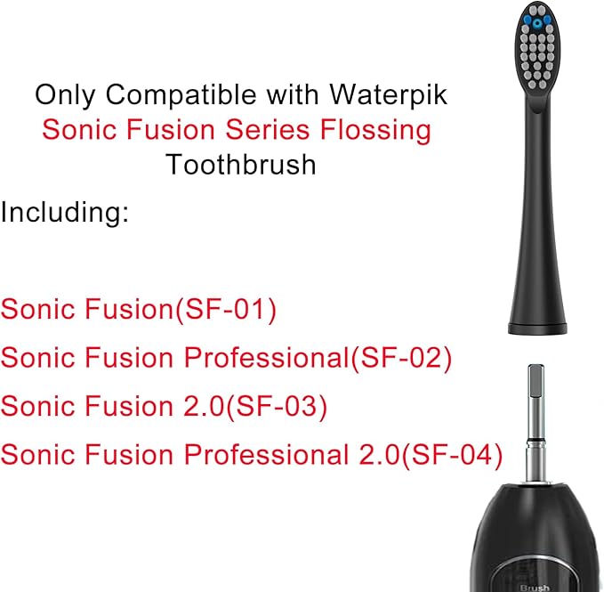 Replacement Flossing Toothbrush Heads(6-pc) Fit for Waterpik Sonic Fusion 2.0 SF-01, SF-02, SF03 & SF-04 Tooth Brush Refill Pisoniclea(SF-Black)