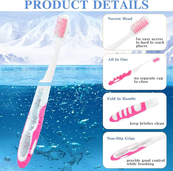 Travel Toothbrush, 4PCS Portable Travel Toothbrush Set,Mini Tooth Brush Built in Cover Soft Travels Size Folding Toothbrushs Individually Wrapped ToothBrushes for Adults Kids Hiking Camping Traveling
