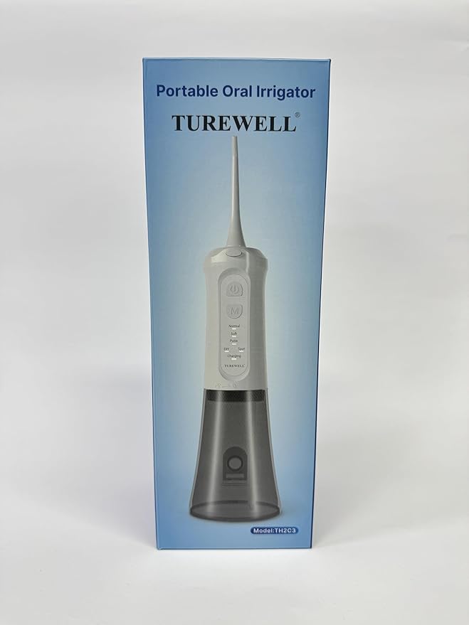 TUREWELL Water Dental Flosser for Teeth/Braces, 310 ML Portable Cordless Oral Irrigator with 5 Modes, IPX7 Waterproof Electric Water Flossing with 4 Replacement Jet Tips for Travel and Home, White