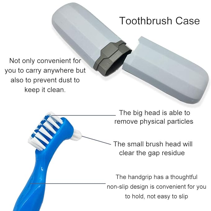 Denture Case Kit with 2 Bath Cups, 2 Brushes & 2 Portable Toothbrush Boxes, Retainer Cleaning Boxes with Lid