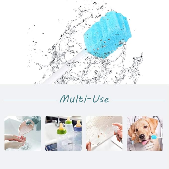 (100 Pack) Disposable Mouth Swabs Sponge - Unflavored & Sterile Oral Swabs Dental Swabsticks for Mouth Cleaning(Contains tooth powder)
