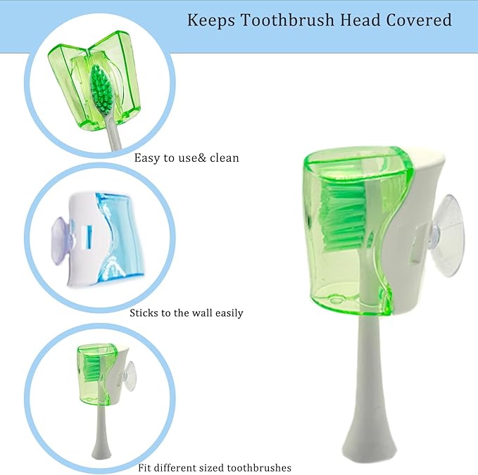 4 PCS Travel Toothbrush Head Covers Caps, Tooth Brush Protector Cap Brush Pod Case Portable Plastic Clip Wall Mounted Hanging Rack Organizer for Bathroom Travel