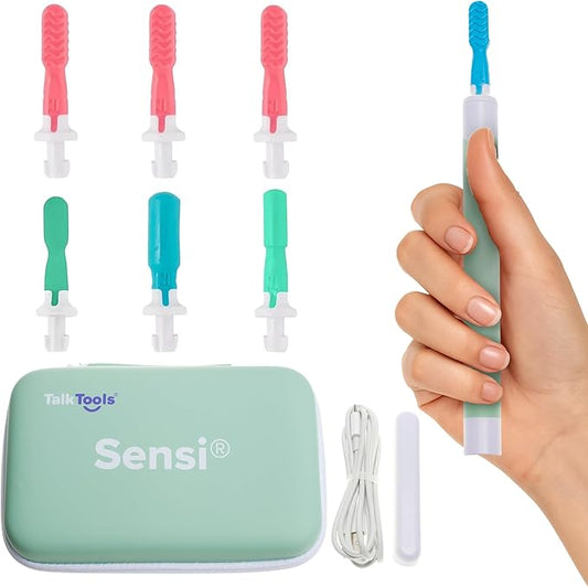 TalkTools Sensi Rechargeable Kit & 7 Jaw Tips - Sensory Therapy Tool for Speech and Feeding, Autism Sensory Products, ADHD Tools, Speech Therapy Gifts for Autism Children -Green