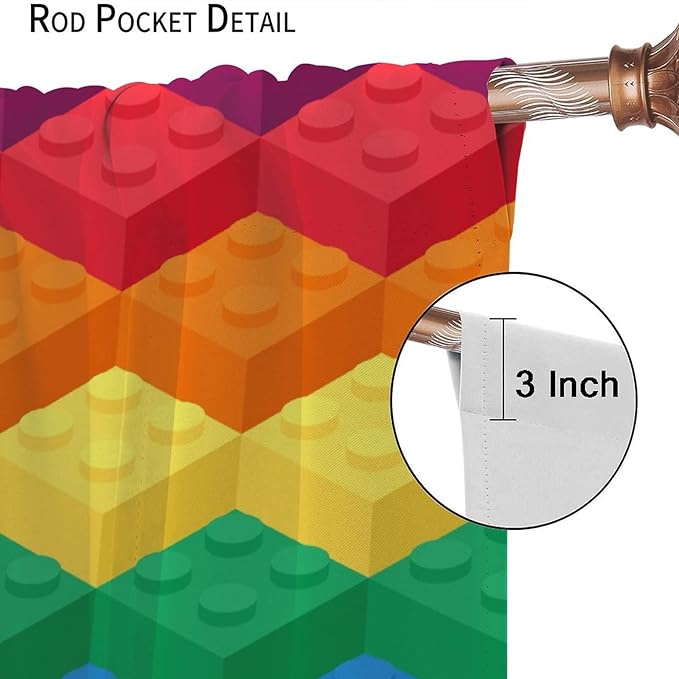 Colorful Building Blocks Cartoon Toy Printed Curtains, Bedroom, Living Room, Architecture, Curtains, Fun Brick 3D Design Curtains, Children's Living Room, Window Treatment Panels 2 Panels 63x72in
