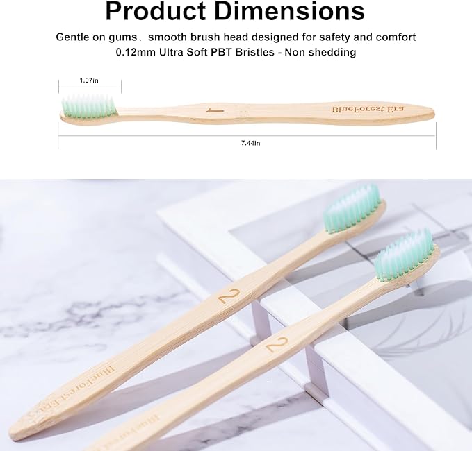 Bamboo Toothbrushes 10 Count Set, BPA Free Soft PBT Bristles, Natural Eco-Friendly Wooden Toothbrush, Organic Biodegradable Travel Tooth Brush for Adults