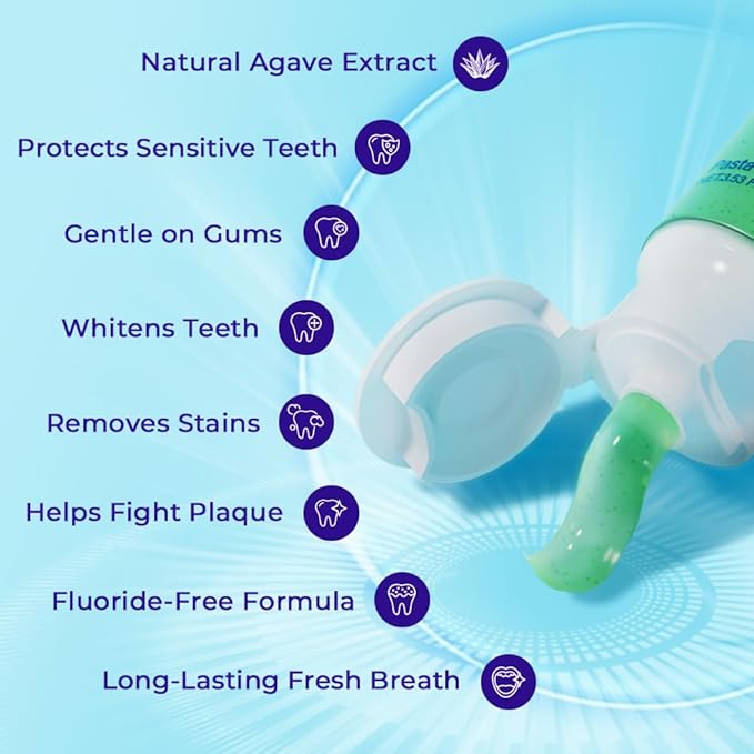 Agave Sensitive Toothpaste, Fluoride-Free Natural Whitening Toothpaste for Sensitive Teeth, Gentle Gum Care, Helps Remove Stains, Fresh Mint Herbal Formula, 3 Pk US Manufactured