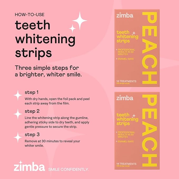 Zimba Teeth Whitening Strips 3-Pack Bestsellers Variety Bundle | Mint, Coconut, Peach | Vegan Whitening Strips, Enamel Safe Teeth Whitening, Hydrogen Peroxide Tooth Whiteners