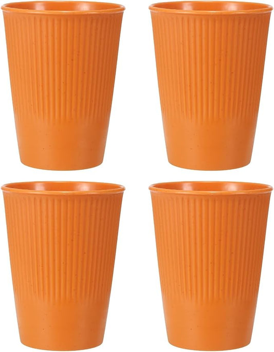 uxcell 4 Pcs Simple Toothbrush Cup, 3.3 x 3.3 x 4.2 Dishwasher Safe Bathroom Tumbler Reusable Plastic Cup Set for Storing Toothpaste Combs, Orange
