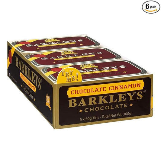 Barkleys Gourmet Chocolate & Cinnamon Breath Mints - Strong Chocolate Cinnamon Flavor for Party, After Dinner, Wedding, Every Day Use-Vegan Mints In Reusable Classic Travel Tins, 6 Pack - 50 Count Each