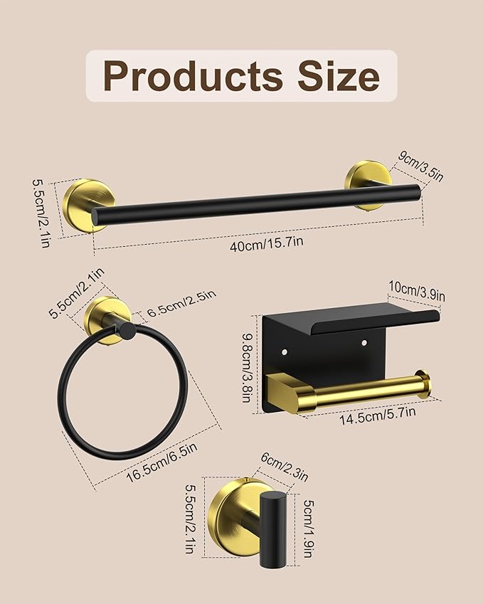 Bathroom Hardware Set 10 Pieces,Towel Bar Set Bathroom Accessories with 16'' Towel Bar Towel Ring Toilet Paper Holder and Towel Hooks