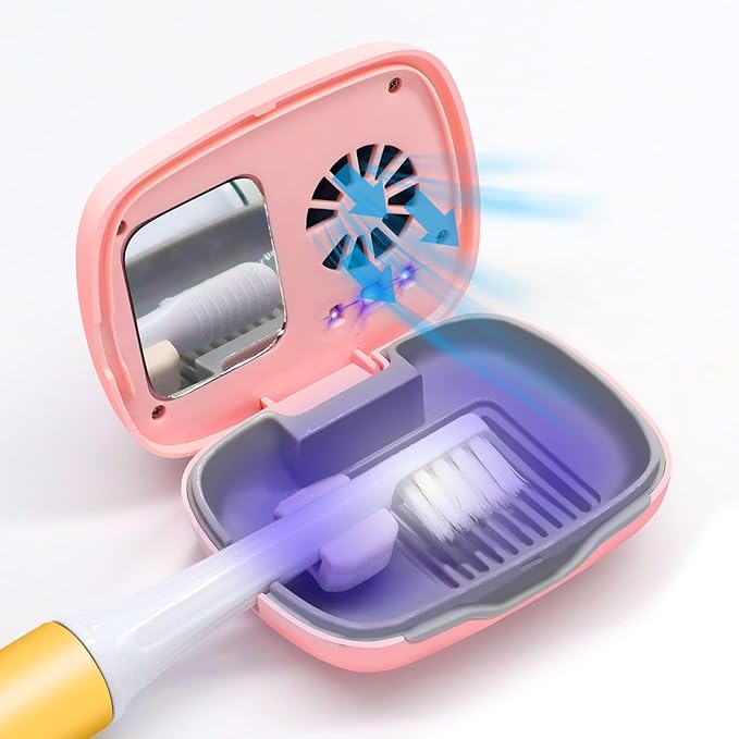 Toothbrush Travel Cover, Toothbrush Travel Case With Air Drying Function, Rechargeable Portable Toothbrush Travel Container with Holder for Household and Travel - pink