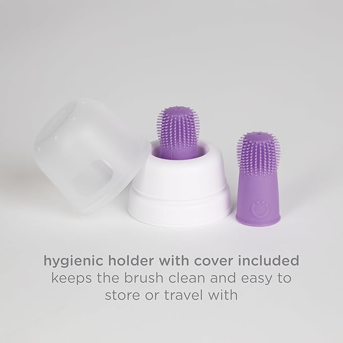 Ubbi Baby Silicone Finger Toothbrush with Storage Case, Food-Grade Platinum Silicone, Oral Care for Infants and Babies, 2 Pack, Smoothie Purple