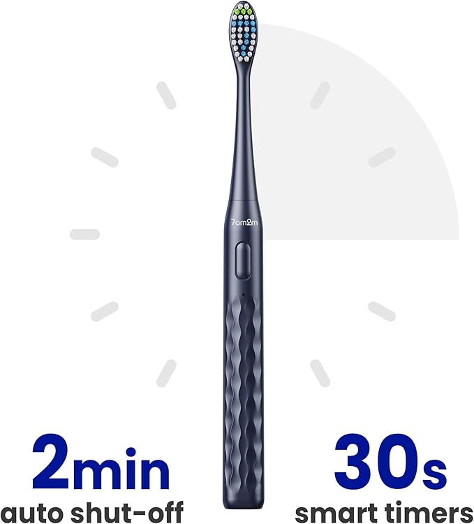 7AM2M Sonic Electric Toothbrush for Adults & Kids, with Travel Case&2 Brush Heads, 1 Charge for 90 Days, Type-C Rechargeable Sonic Toothbrush, Compact Design for Daily/Travel Use - Navy